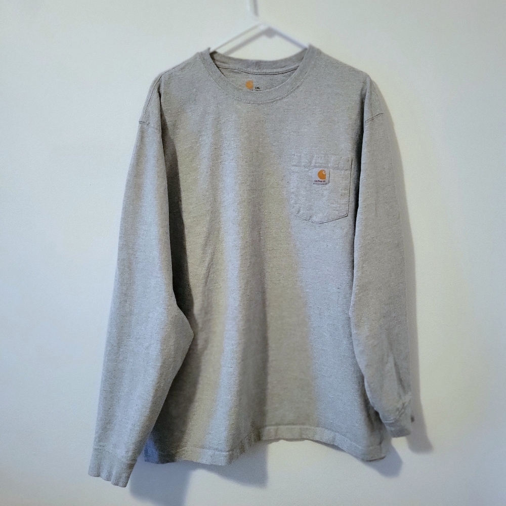 2XL Mens Carhartt long-sleeve pocket T-shirt light heather gray heavyweight
